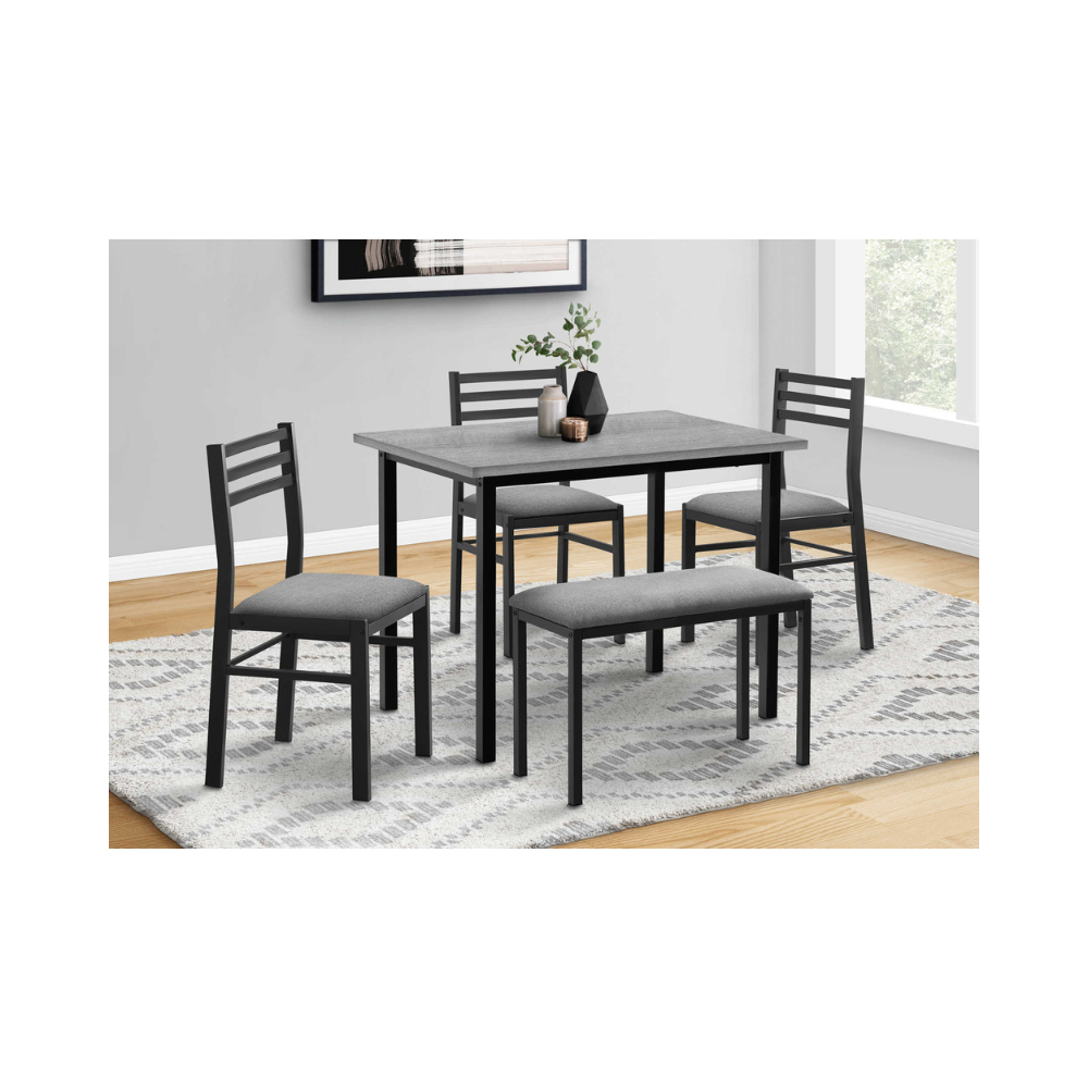 Ensemble de salle à manger 5pcs - dessus gris / base métal noir - Monarch (I1037)