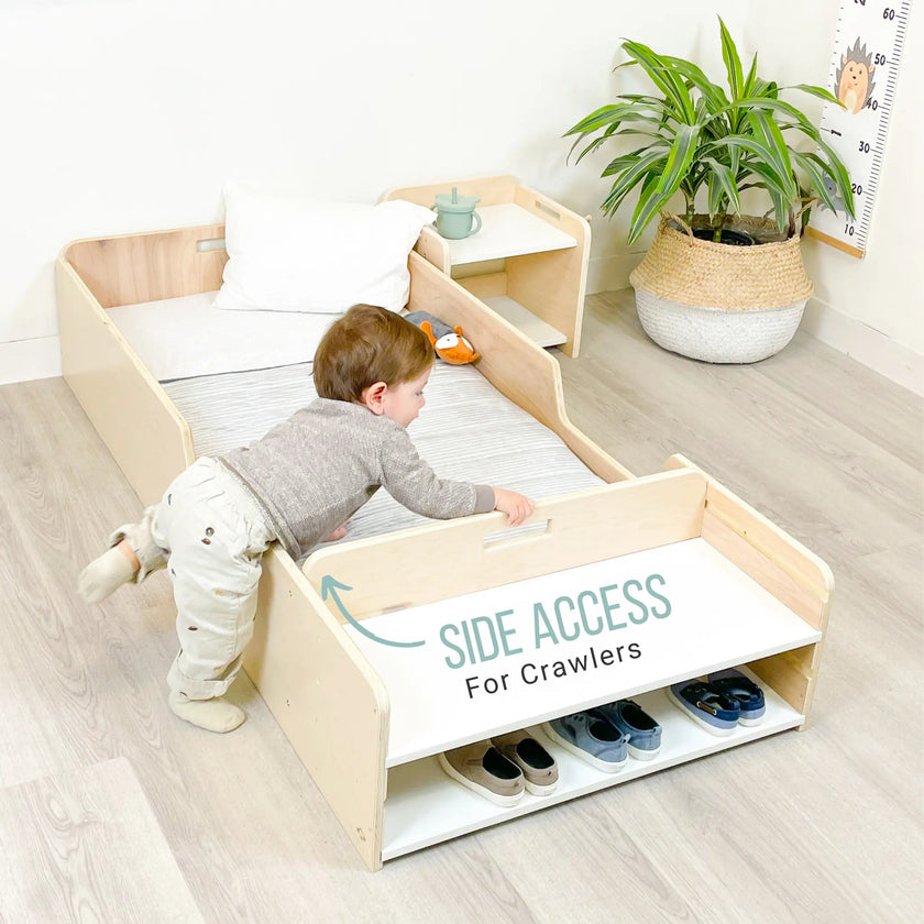 APPLE CRIB - Lit Montessori au sol avec barrières et étagères