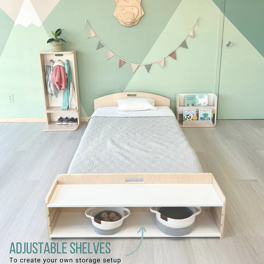 CHERRY TWIN - Montessori Floor Bed with Shelves