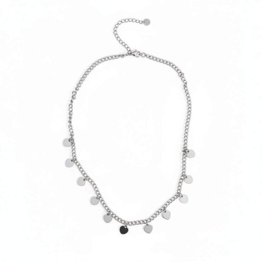 Multi Heart Charm Necklace - Grey Stainless Steel