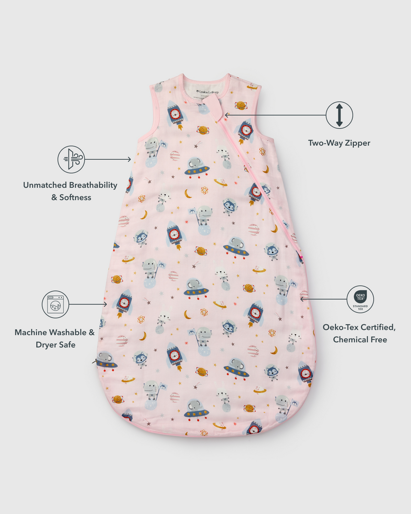 Baby Bamboo Muslin Sleep Sack 0.5 TOG - Astro Explorers