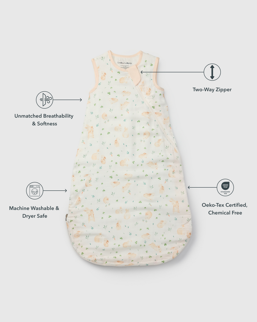 Baby Bamboo Muslin Sleep Sack 0.5 TOG - Bunny Meadow