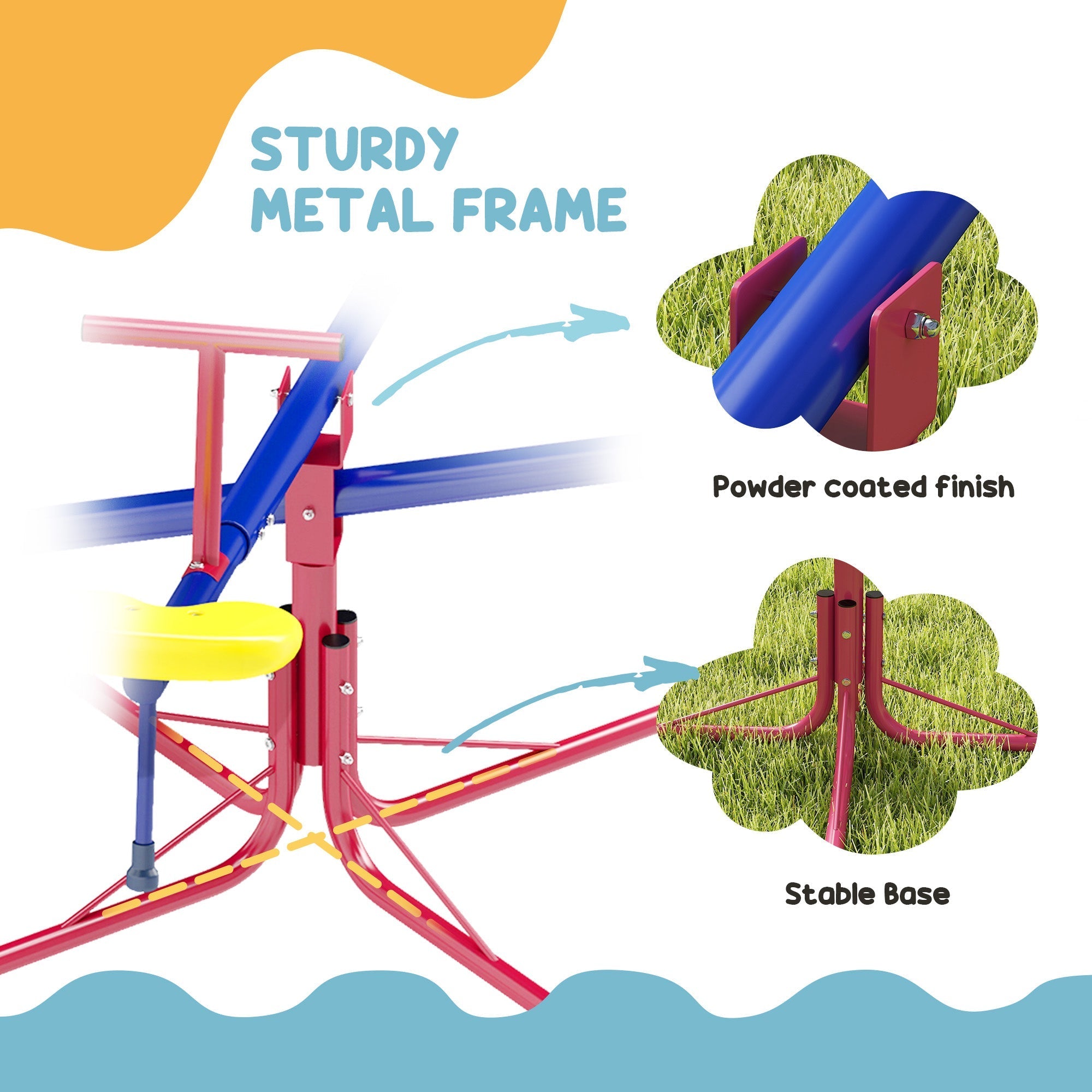 Outsunny Kids Metal Seesaw Teeter Totter Children's Playground Equipment for Garden Outdoor Indoor Swing, 4 Seats