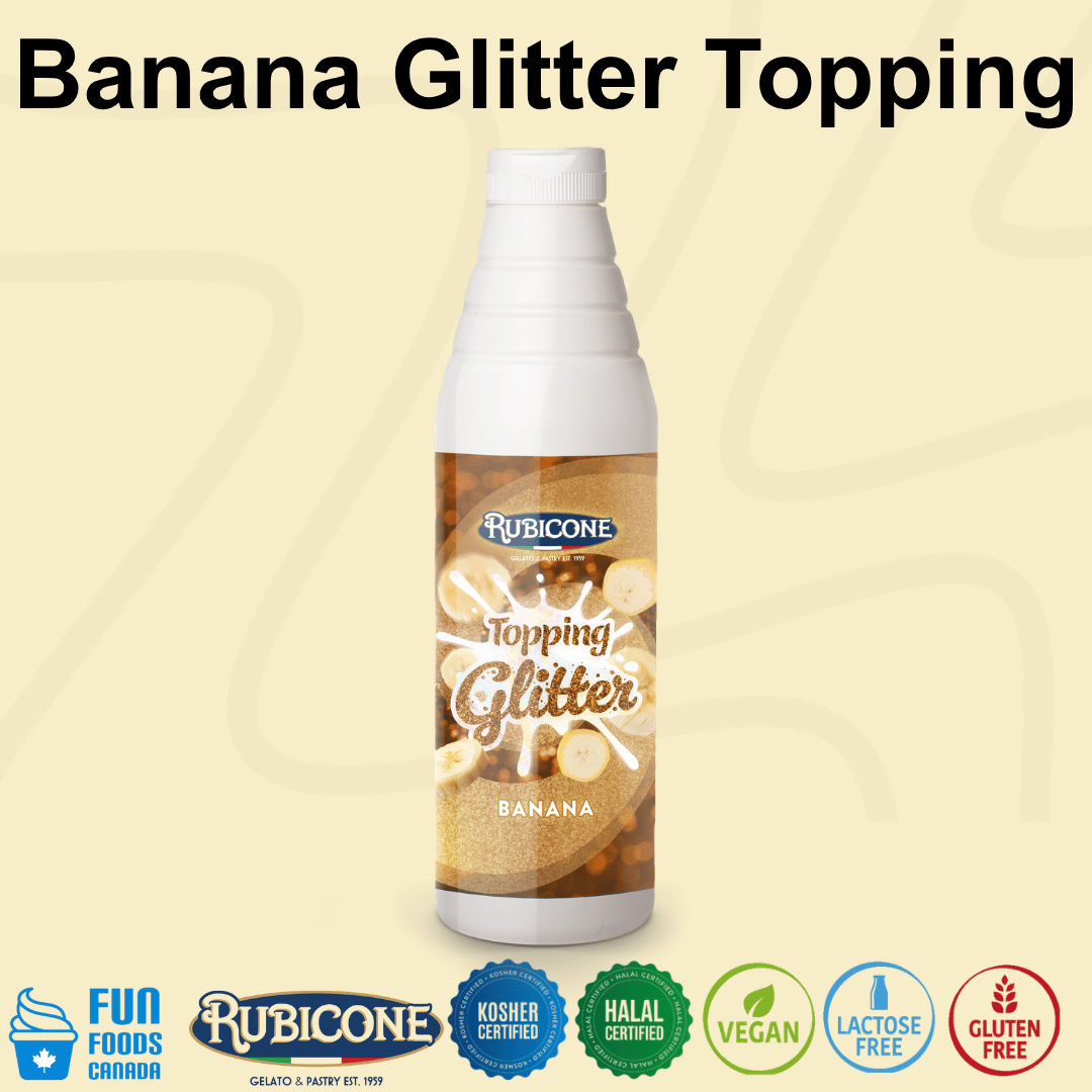 Banana Glitter Topping - 1 KG Squeeze Bottle - Rubicone Canada - Ships Free Within Canada on Orders Above CAD $199