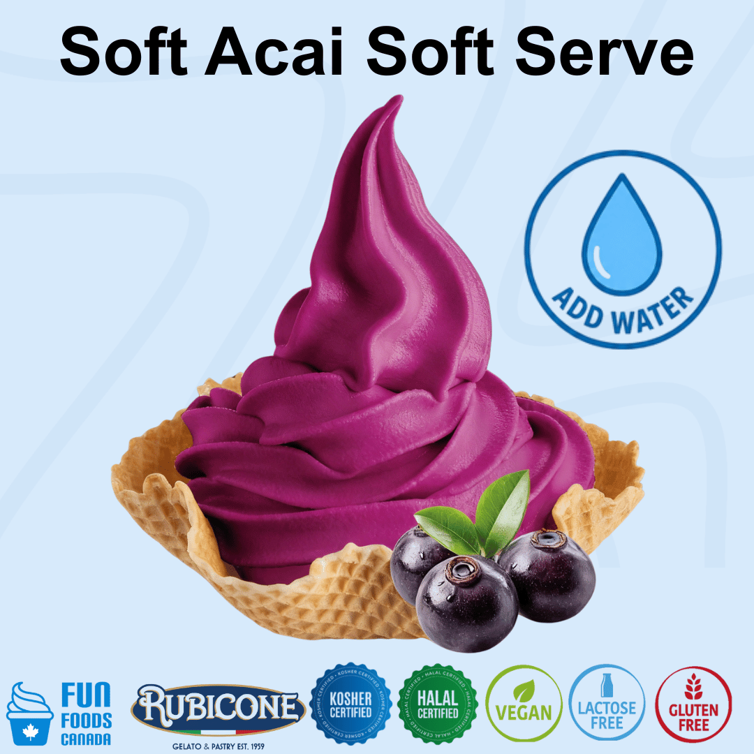 Acai Soft Serve and Soft Gelato Mix - Ready Fruit - Complete Base - Ready To Use - Case of 8 x 1.5 KG bags - Rubicone Canada - Ships Free Within Canada on Orders Above CAD $199