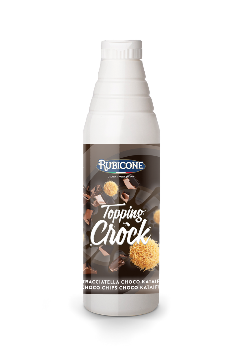 Dubai Chocolate Chips Kunafa Kataifi Topping with Pieces (Dubai Chocolate Topping) - 0.85 KG Squeeze Bottle - Stracciatella Choco Kataifi Crock Topping - Rubicone Canada - Ships Free Within Canada on Orders Above CAD $199