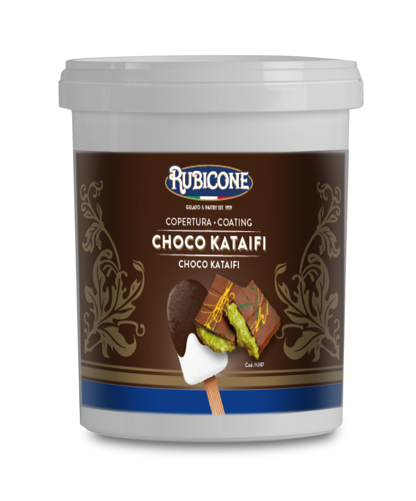 Choco Kataifi (Dubai Chocolate) Dark Chocolate Cone Dip Coating - Vegan - 1.5 KG Bucket - Rubicone Canada - Made in Italy