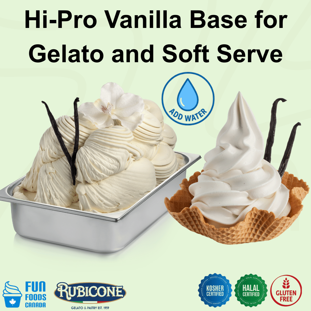 High Protein Vanilla Soft Serve & Gelato Mix - HI-PRO Vanilla - Fit Gelato - Case of 8 x 1.4 KG bags - Rubicone Canada - Ships Free Within Canada on Orders Above CAD $199