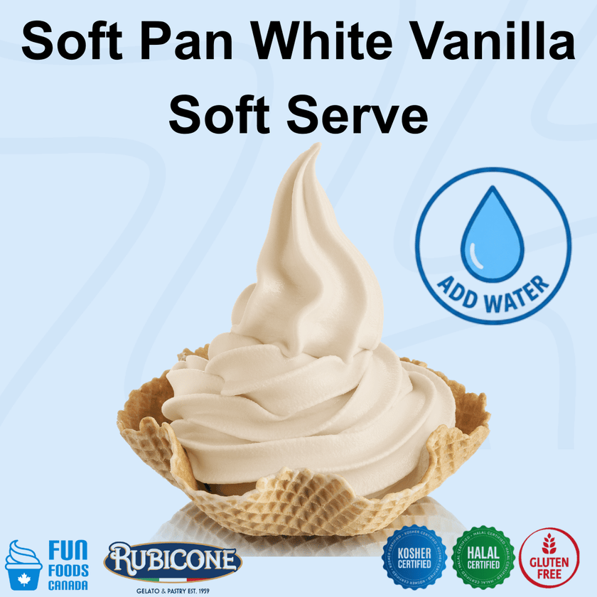 Soft Pan White Vanilla Soft Serve Mix - 1.5 KG Bag or Case of 8 x 1.5 KG bags - Rubicone Canada - Ships Free Within Canada on Orders Above CAD $199