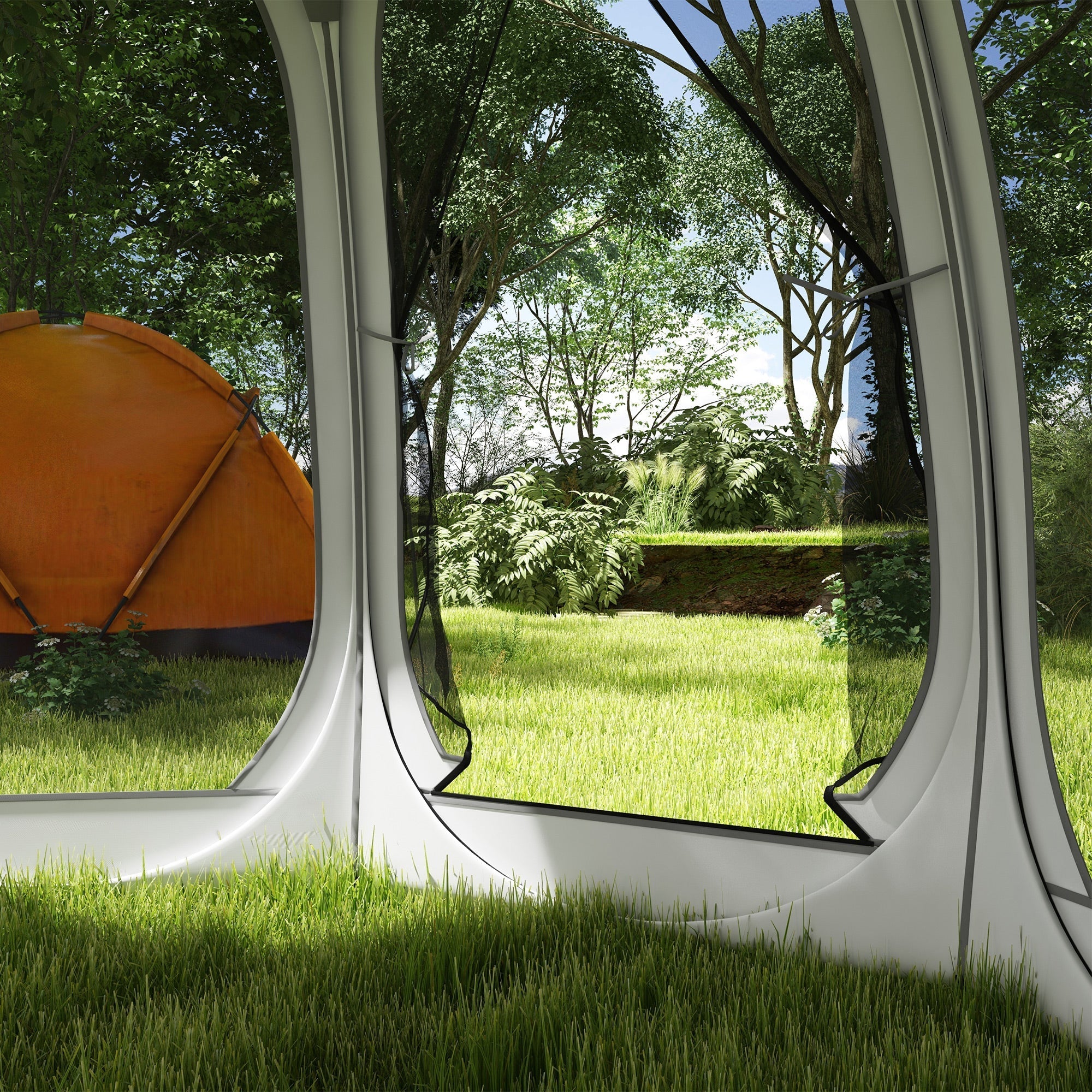 Outsunny 11' x 11.5' Screen Tent, Pop Up Camping Gazebo with Portable Carry Bag and 2 Doors, Cream White