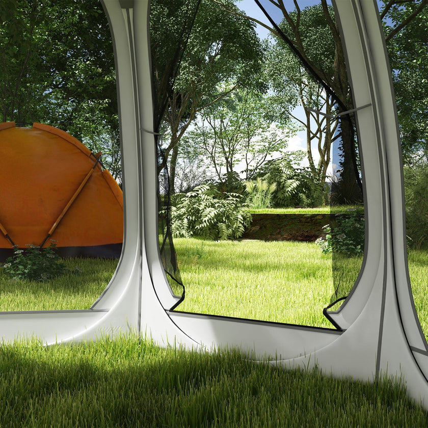 Outsunny 11' x 11.5' Screen Tent, Pop Up Camping Gazebo with Portable Carry Bag and 2 Doors, Cream White