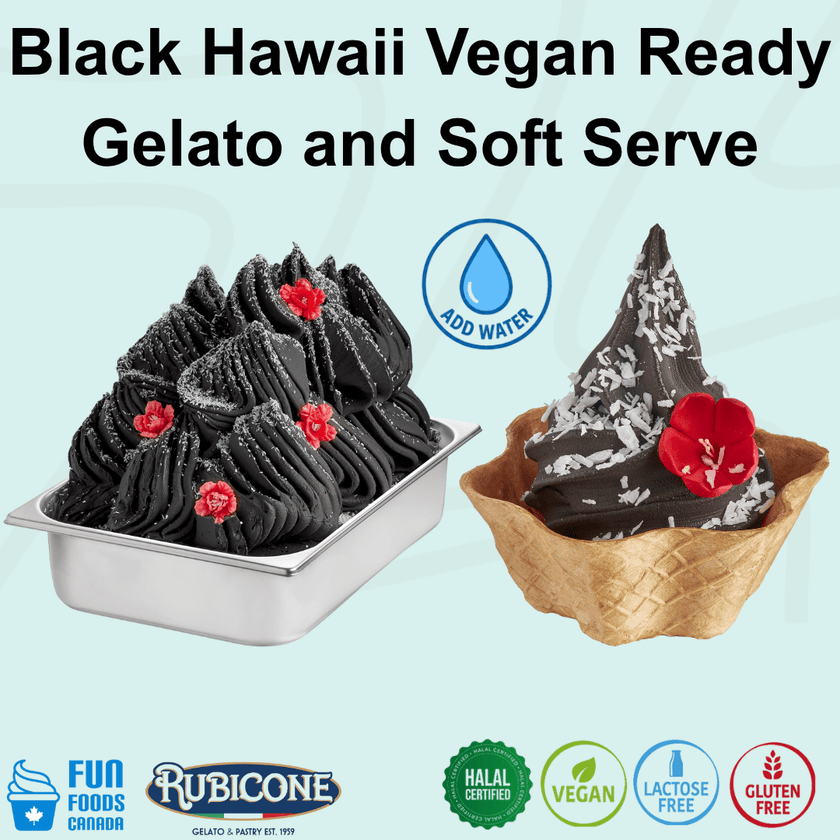 Vegan Black Hawaii Ready Base for Gelato & Soft Serve - Case of 8 x 1.45 KG bags - Rubicone Canada - Ships Free Within Canada on Orders Above CAD $199