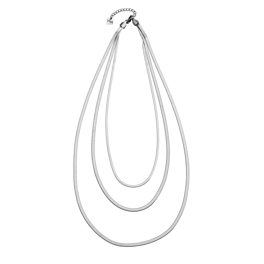 NALA Snake-Skin Textured Triple Layered Silver Necklace