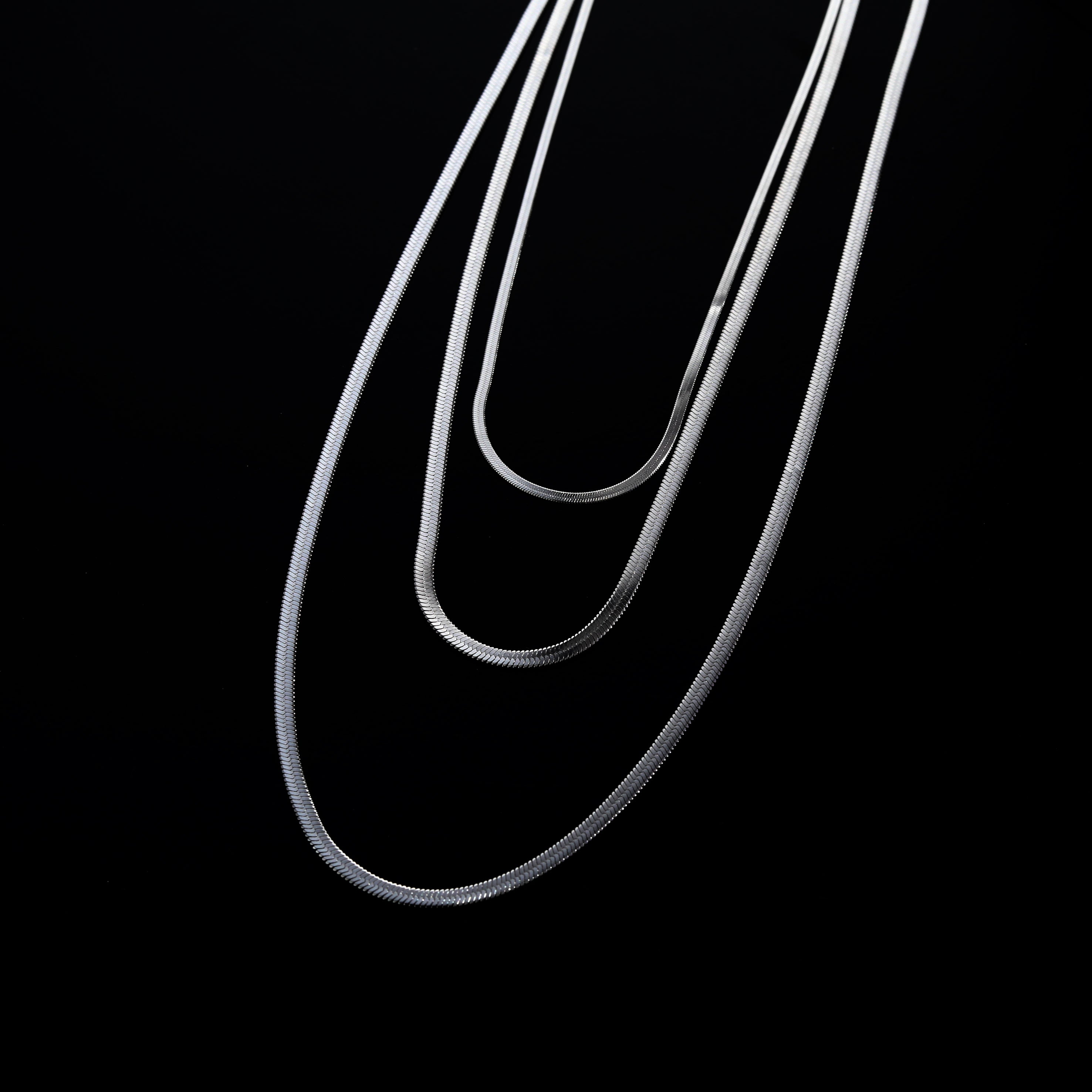 NALA Snake-Skin Textured Triple Layered Silver Necklace