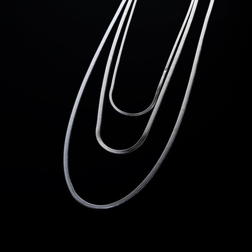 NALA Snake-Skin Textured Triple Layered Silver Necklace