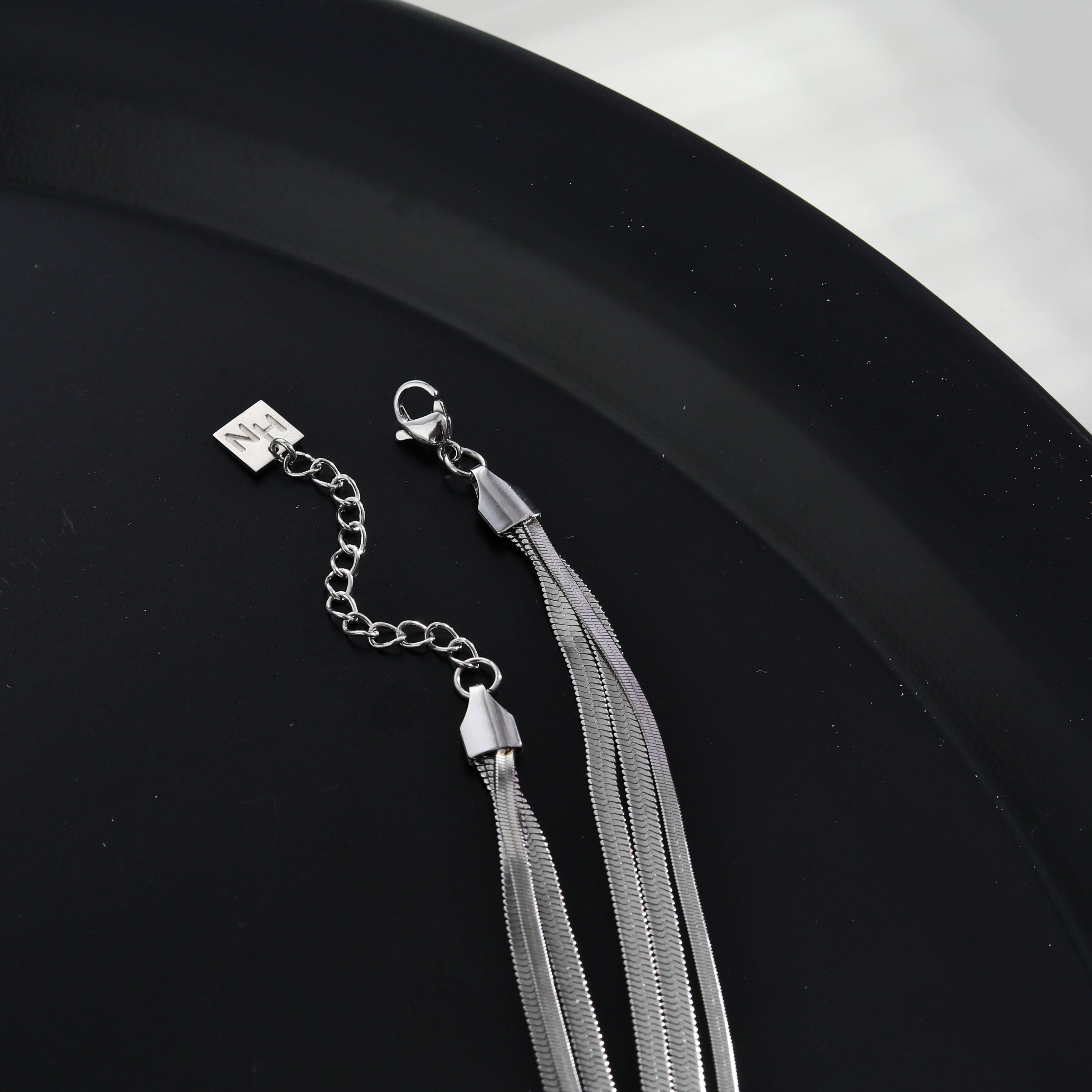 NALA Snake-Skin Textured Triple Layered Silver Necklace