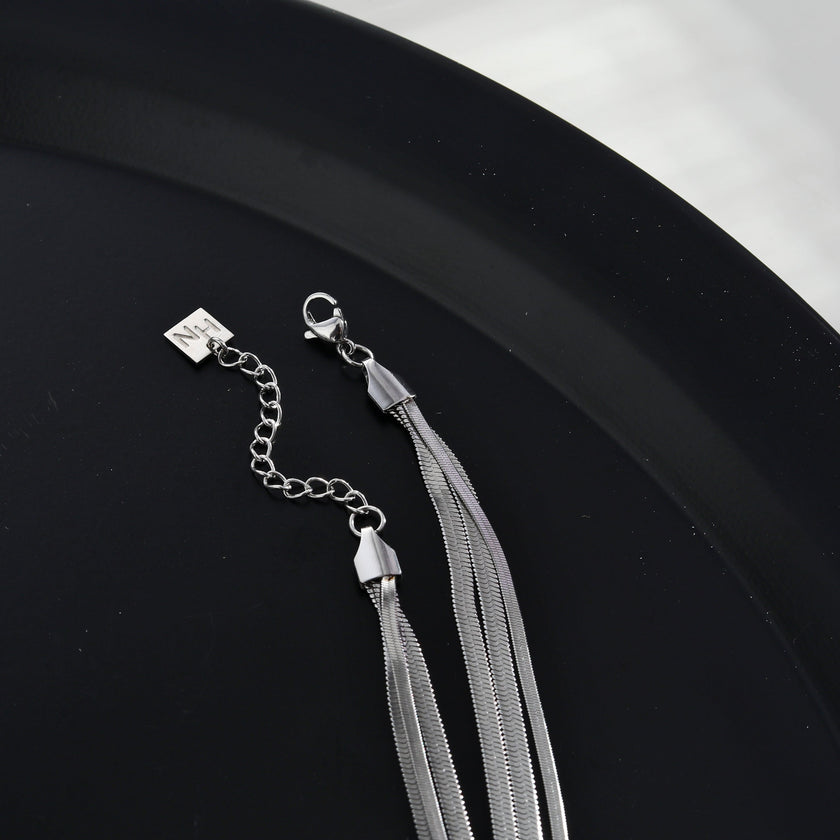 NALA Snake-Skin Textured Triple Layered Silver Necklace