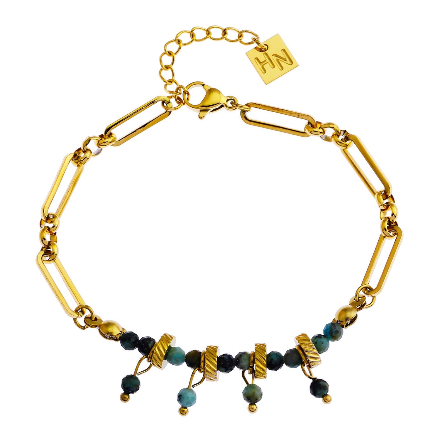NANTES : Bracelet en chaîne maillons et pierres naturelles de turquoise africaine