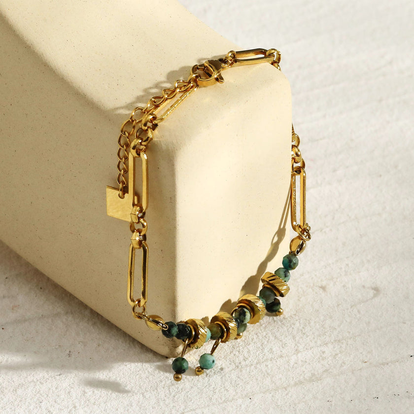 NANTES : Bracelet en chaîne maillons et pierres naturelles de turquoise africaine
