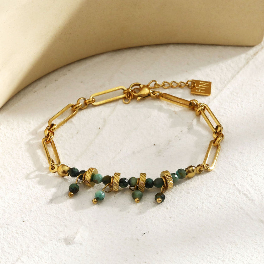NANTES : Bracelet en chaîne maillons et pierres naturelles de turquoise africaine