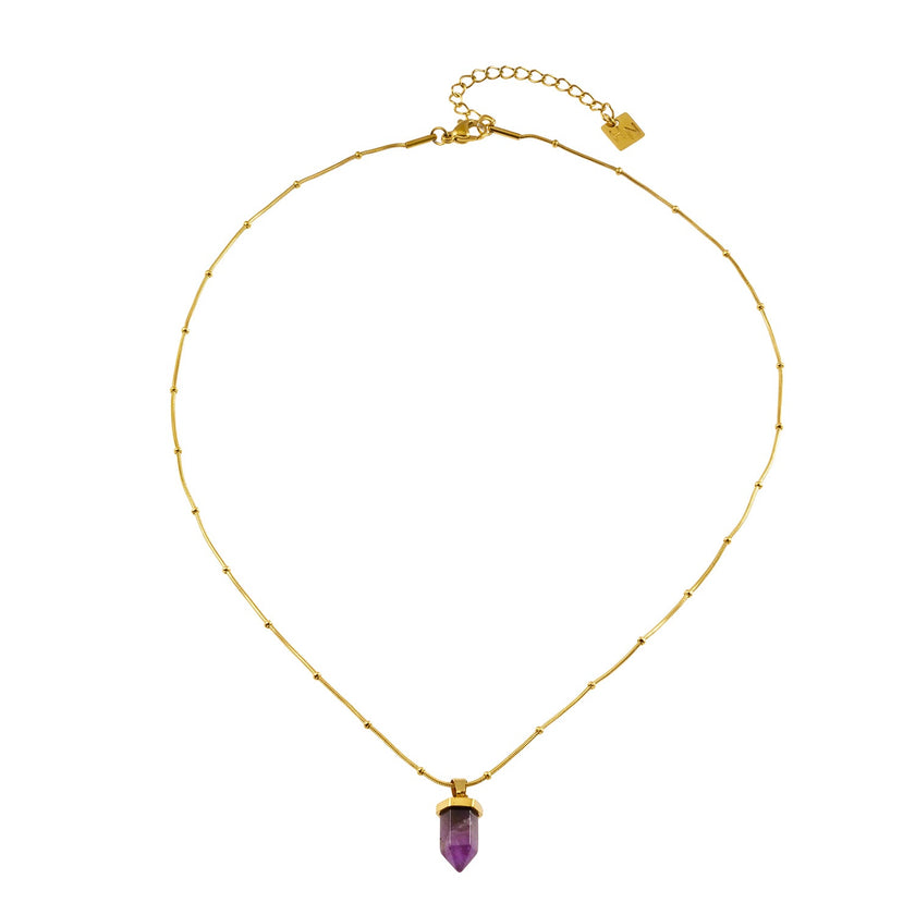 NAZINGA: Lace Agate Stone Pendant Anchored on a Beaded Snake Skin Textured Chain Necklace