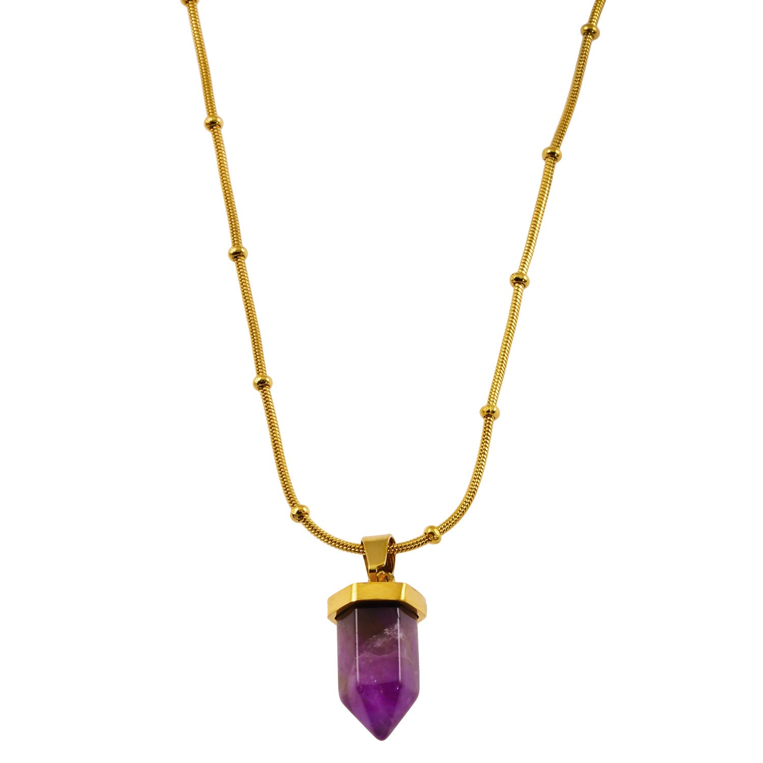 NAZINGA: Lace Agate Stone Pendant Anchored on a Beaded Snake Skin Textured Chain Necklace