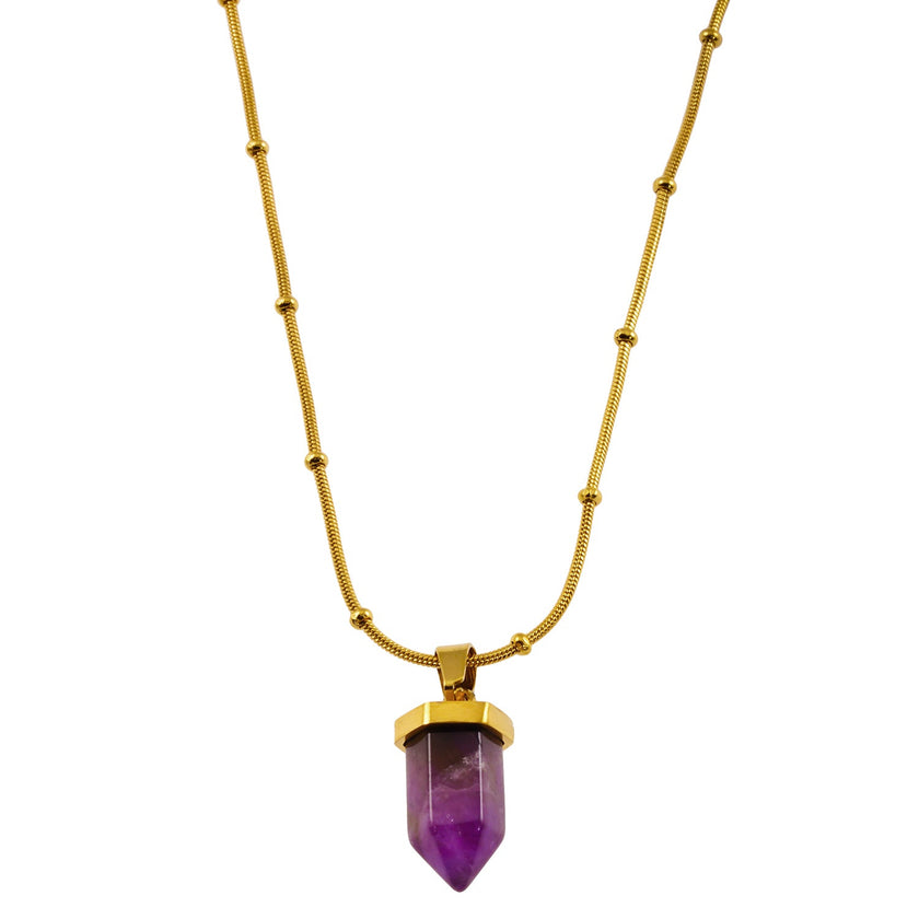 NAZINGA: Lace Agate Stone Pendant Anchored on a Beaded Snake Skin Textured Chain Necklace
