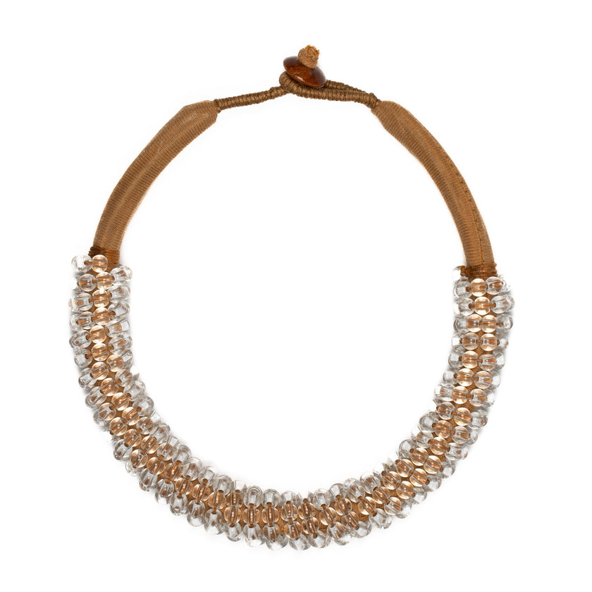 Short Glass Bead & Fabric Wrap Choker