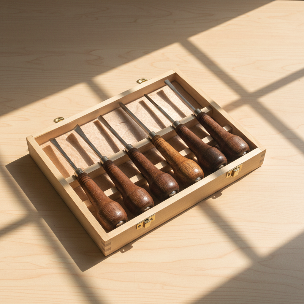 Palm Grip Carving Chisels with Wooden Box - Set Of 6