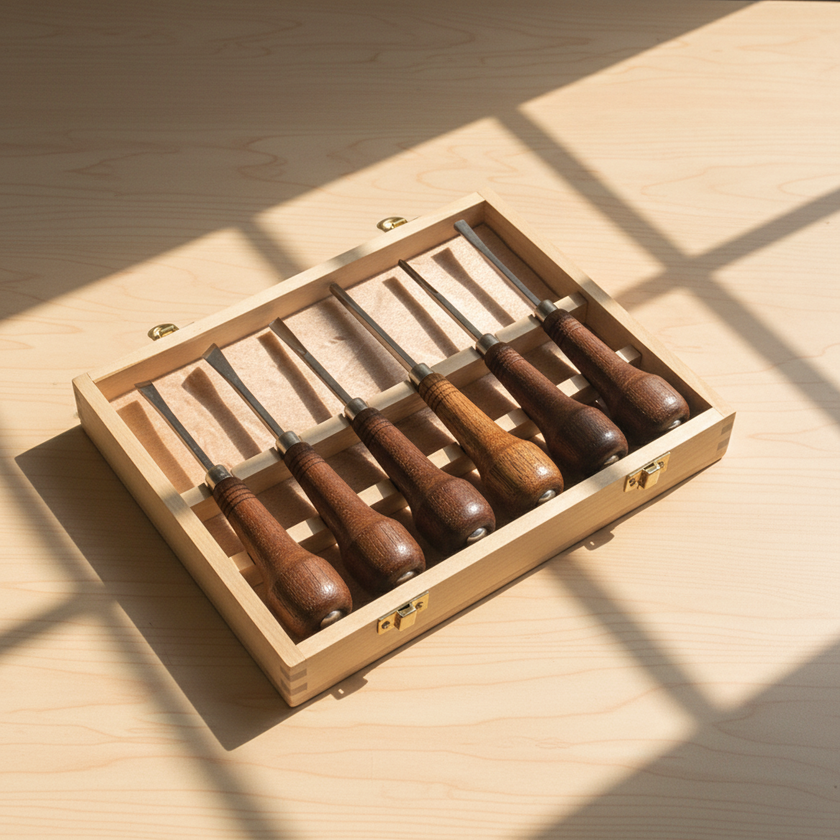 Palm Grip Carving Chisels with Wooden Box - Set Of 6