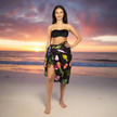 Flamingo & Fruit Print Sarong - Black