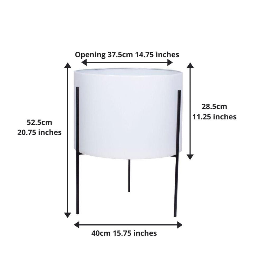 Noe - White Mid-Century Planter With Black Metal Stand