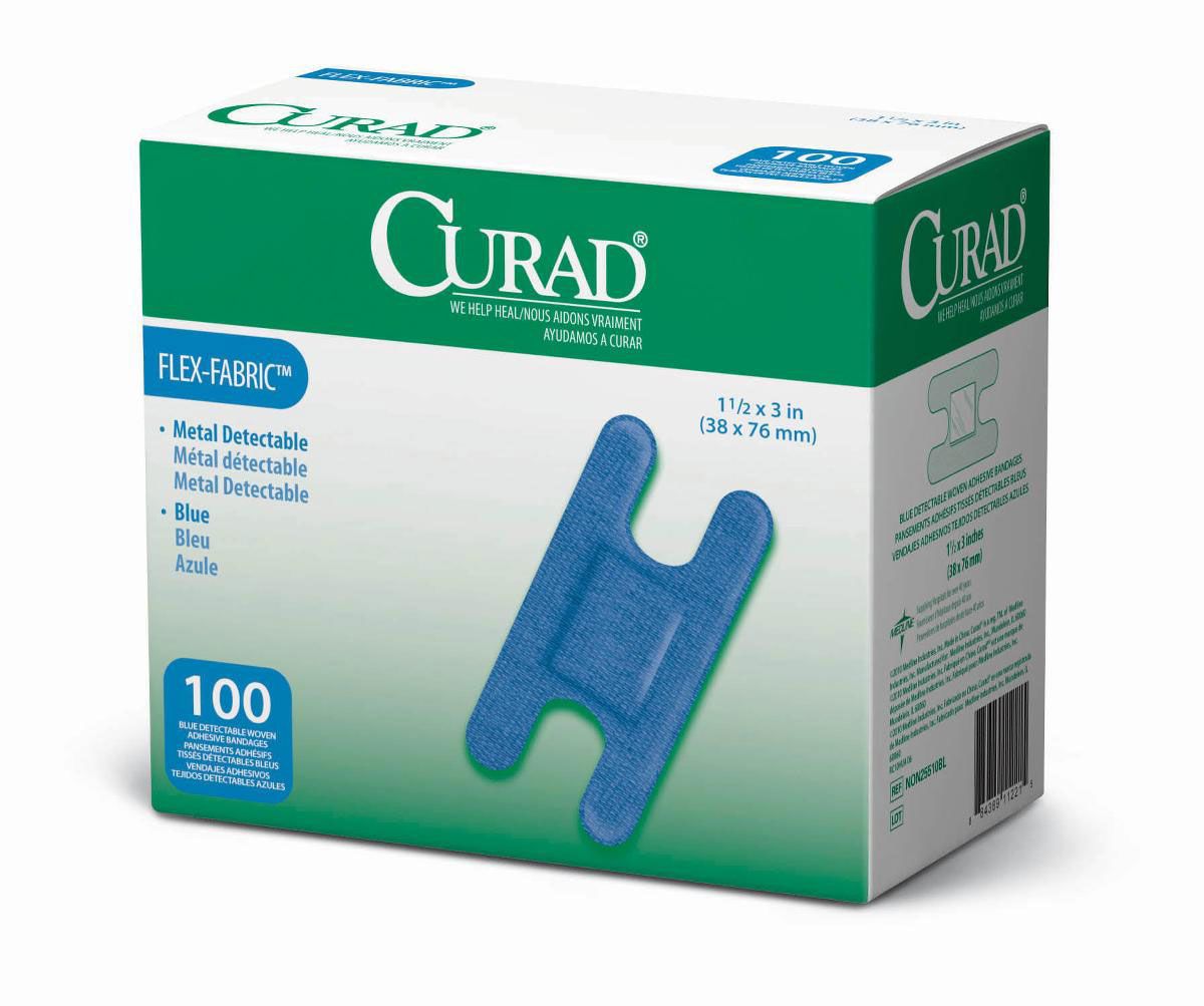 CURAD Flex Fabric Detectable Knuckle Bandage, Blue, 1 1/2