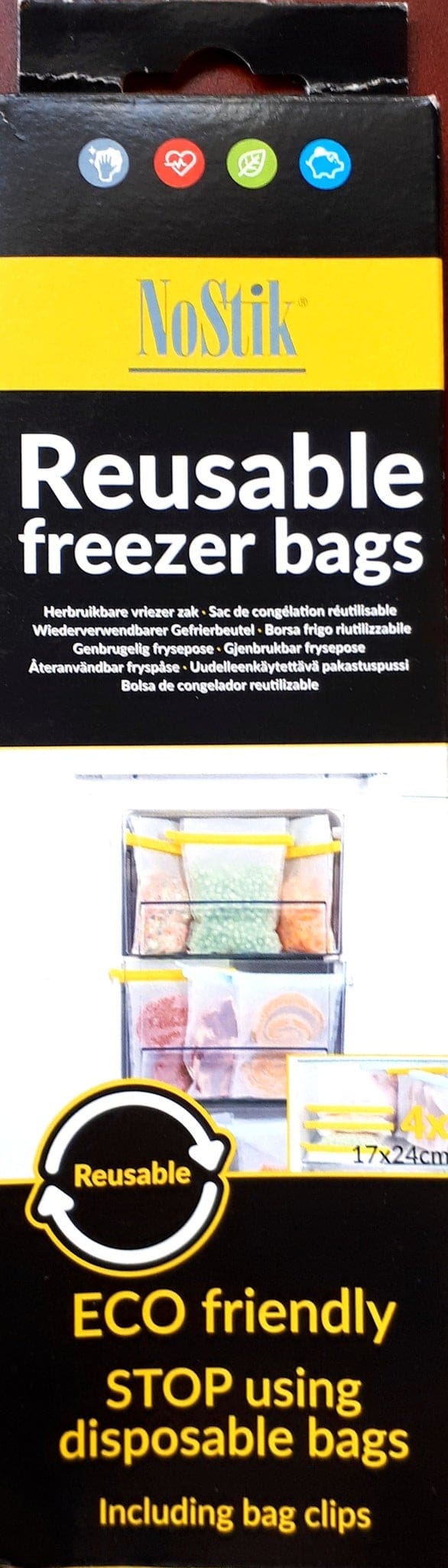NOSTIK - Freezer Bag w/Clip 4/PK Reusable