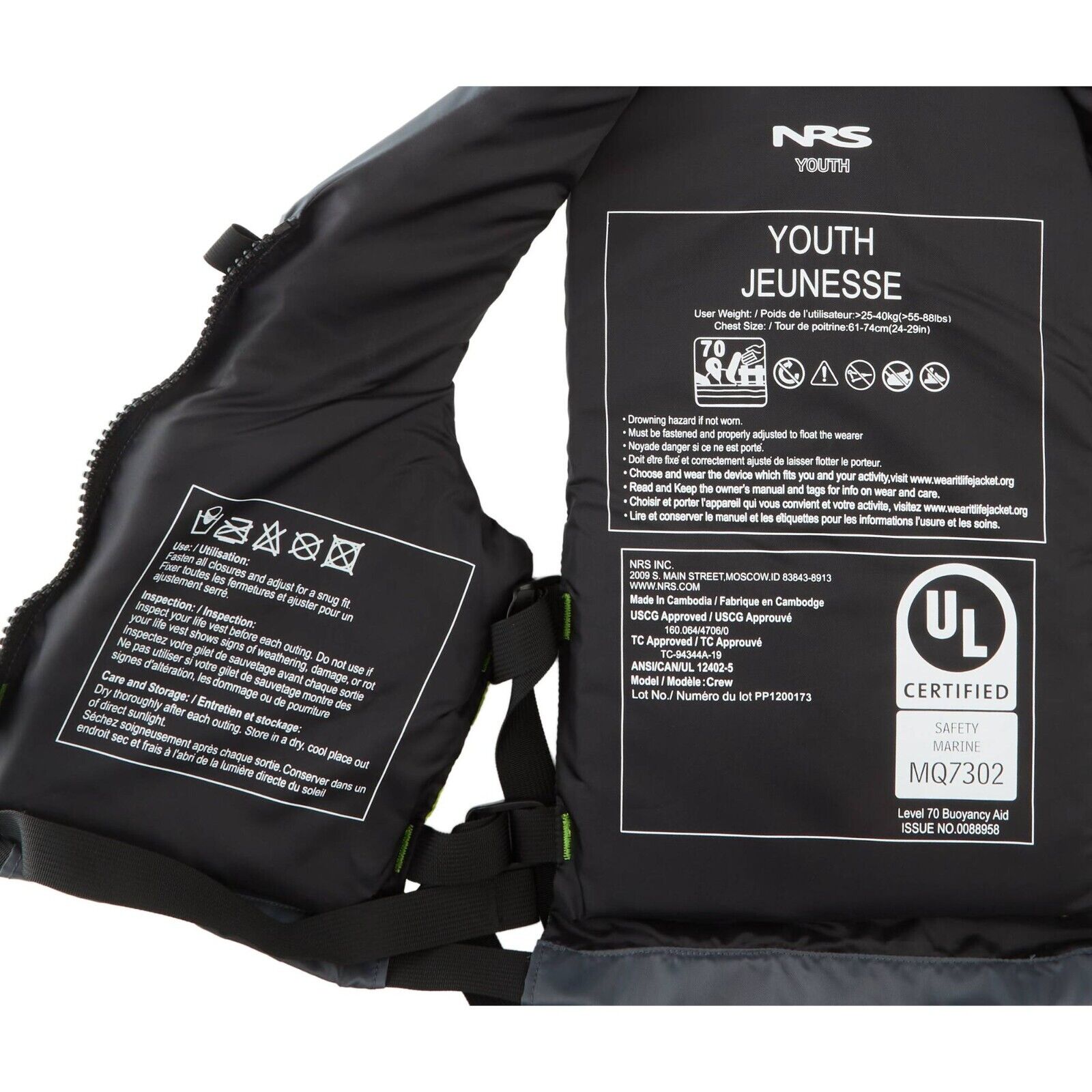 NRS Crew Youth PFD's UL & ULC Approved for 25-40 KG