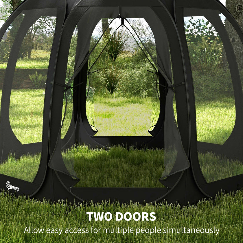Outsunny 11' x 11.5' Screen Tent, Pop Up Camping Gazebo with Portable Carry Bag and 2 Doors, Black