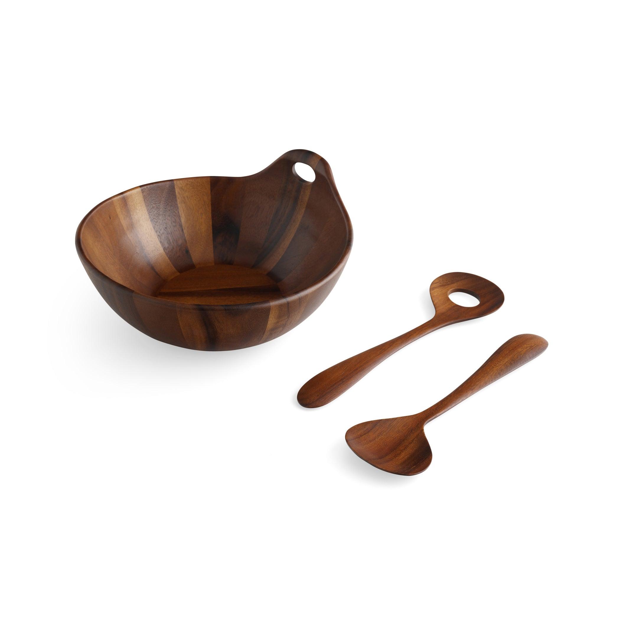 Nambe - Saladier en bois portable avec ustensiles de service