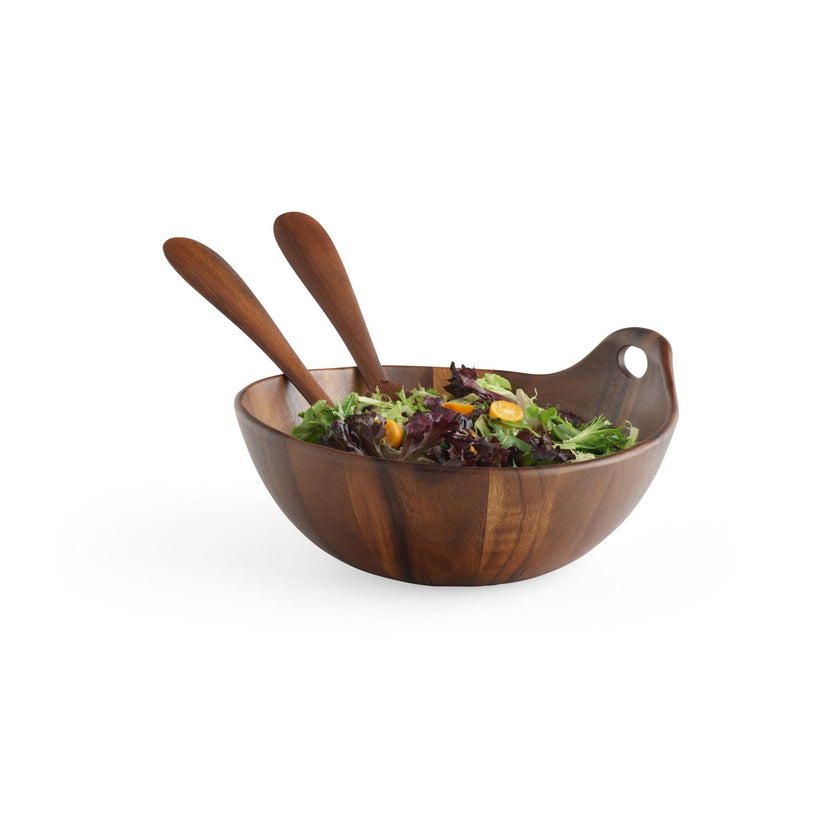 Nambe - Saladier en bois portable avec ustensiles de service