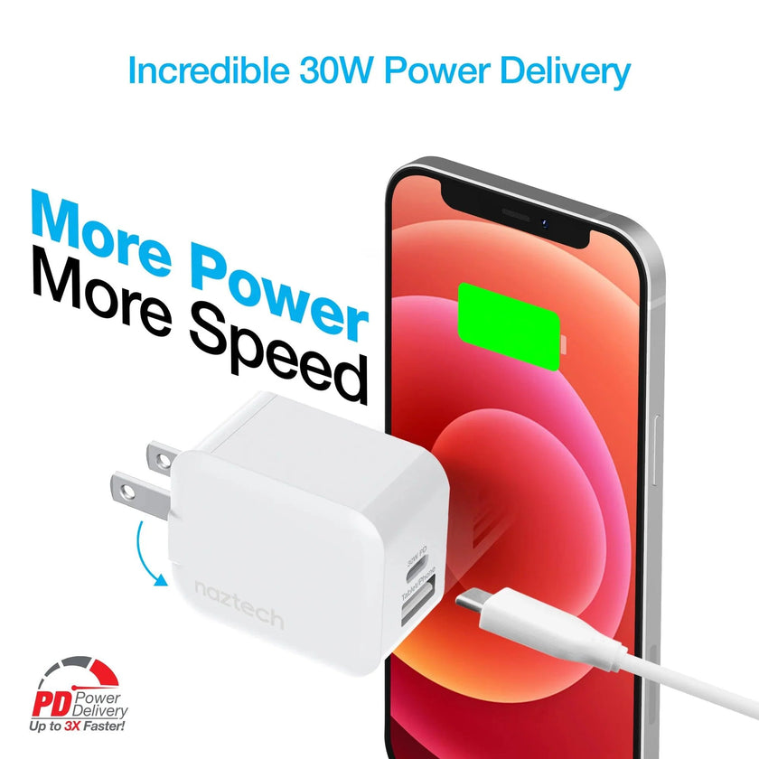 Naztech - 30W USB-C PD + 12W USB Fast Wall Charger | White