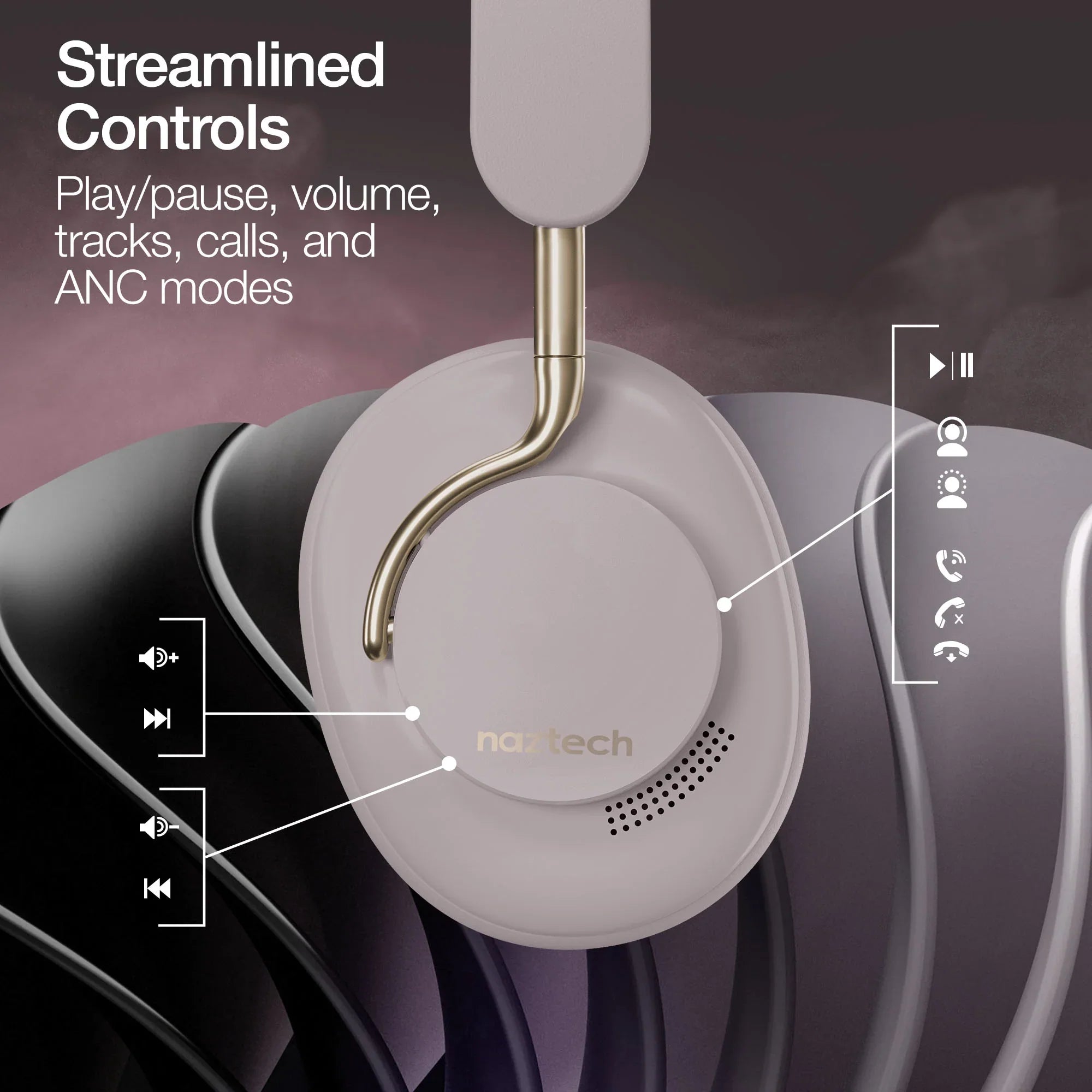 Naztech Bluetooth Headphones - AURA 360 ANC Wireless Noise Cancelling Over-the-Ear Headphones