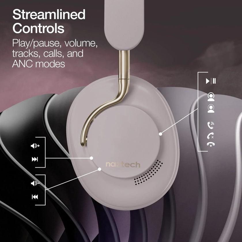 Naztech Bluetooth Headphones - AURA 360 ANC Wireless Noise Cancelling Over-the-Ear Headphones