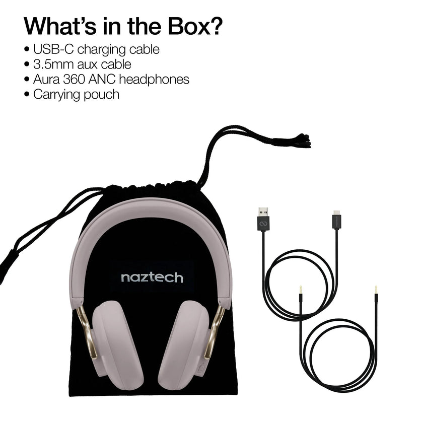 Naztech Bluetooth Headphones - AURA 360 ANC Wireless Noise Cancelling Over-the-Ear Headphones