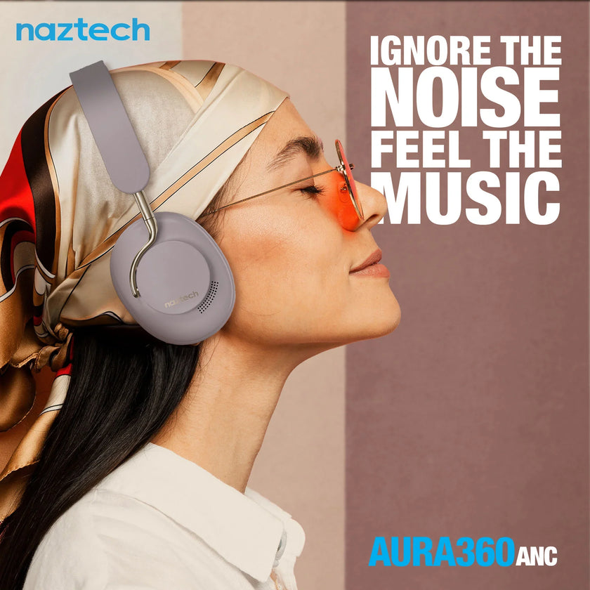 Naztech Bluetooth Headphones - AURA 360 ANC Wireless Noise Cancelling Over-the-Ear Headphones
