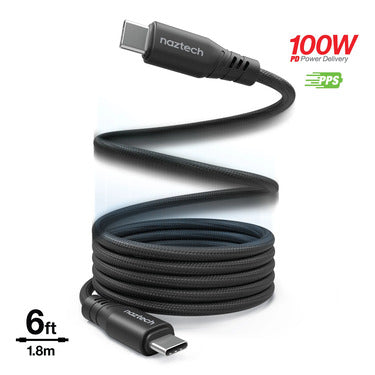 Naztech - Charge & Sync PD 100W USB-C to USB-C REcoil - Black