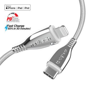 Naztech - Charge & Sync - TITANIUM USB-C to MFi Lightning Braided Fast Charge Cable | 6ft | White