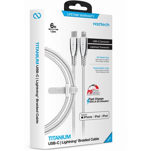 Naztech - Charge & Sync - TITANIUM USB-C to MFi Lightning Braided Fast Charge Cable | 6ft | White