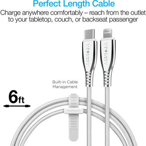 Naztech - Charge & Sync - TITANIUM USB-C to MFi Lightning Braided Fast Charge Cable | 6ft | White