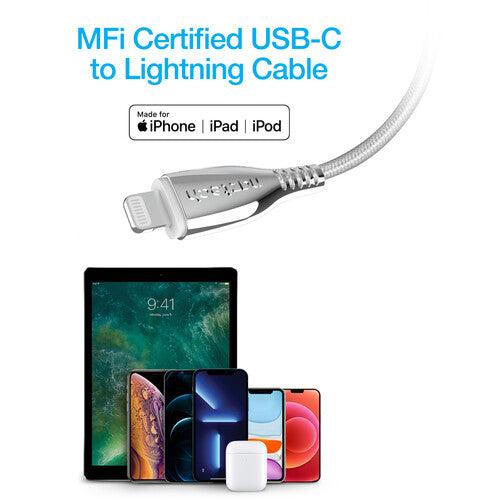 Naztech - Charge & Sync - TITANIUM USB-C to MFi Lightning Braided Fast Charge Cable | 6ft | White