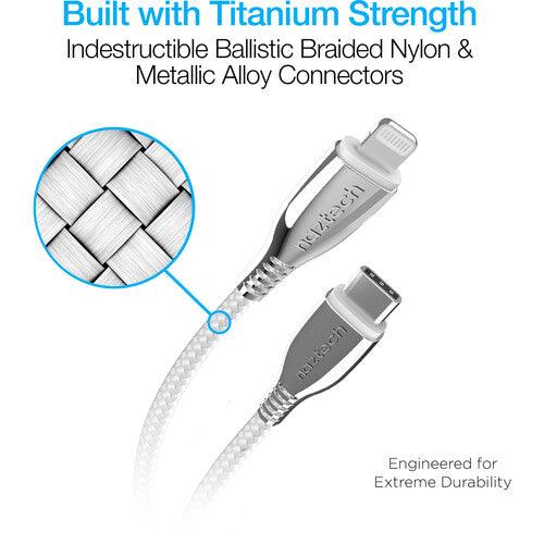 Naztech - Charge & Sync - TITANIUM USB-C to MFi Lightning Braided Fast Charge Cable | 6ft | White
