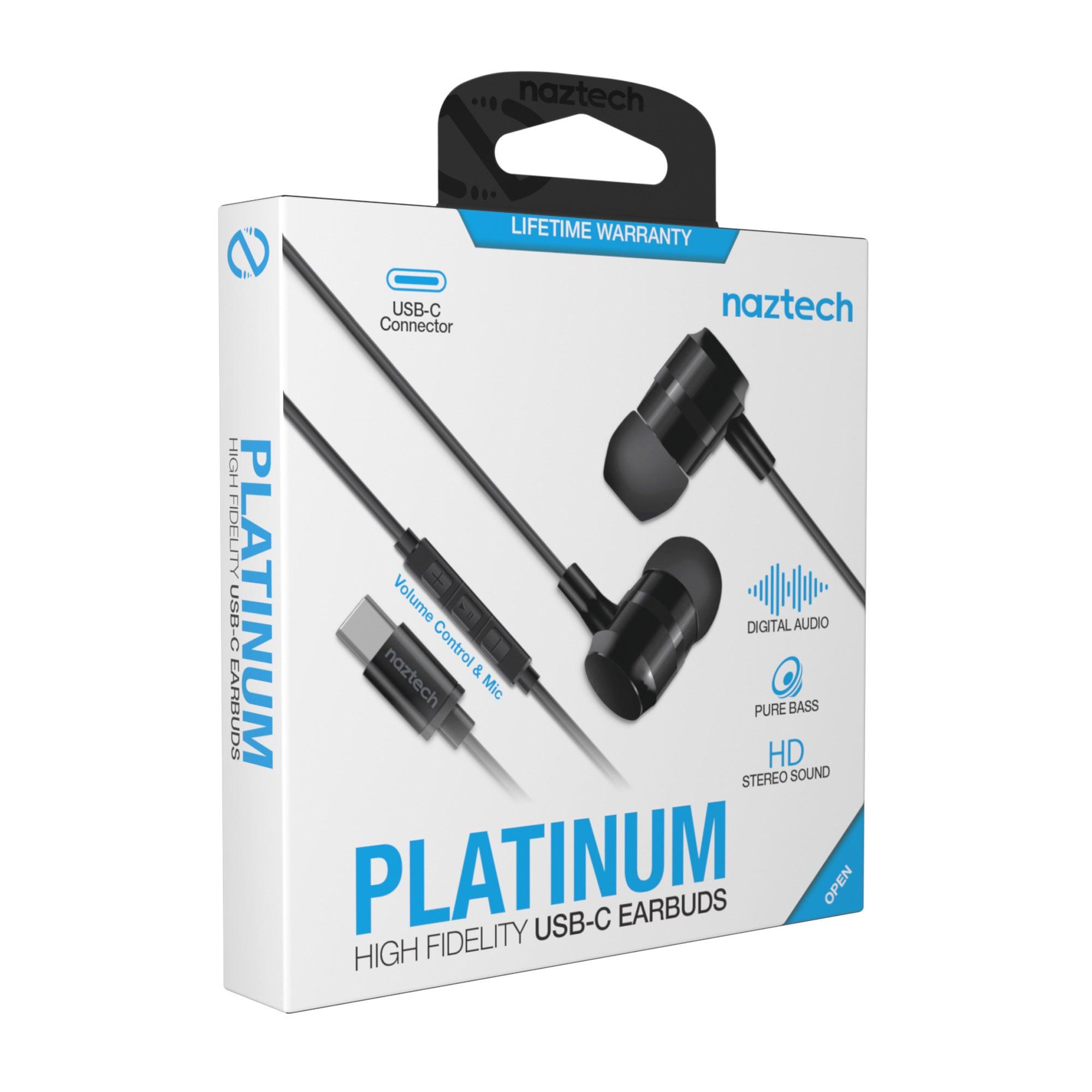 Naztech - Platinum High Fidelity USB-C Earbuds Black
